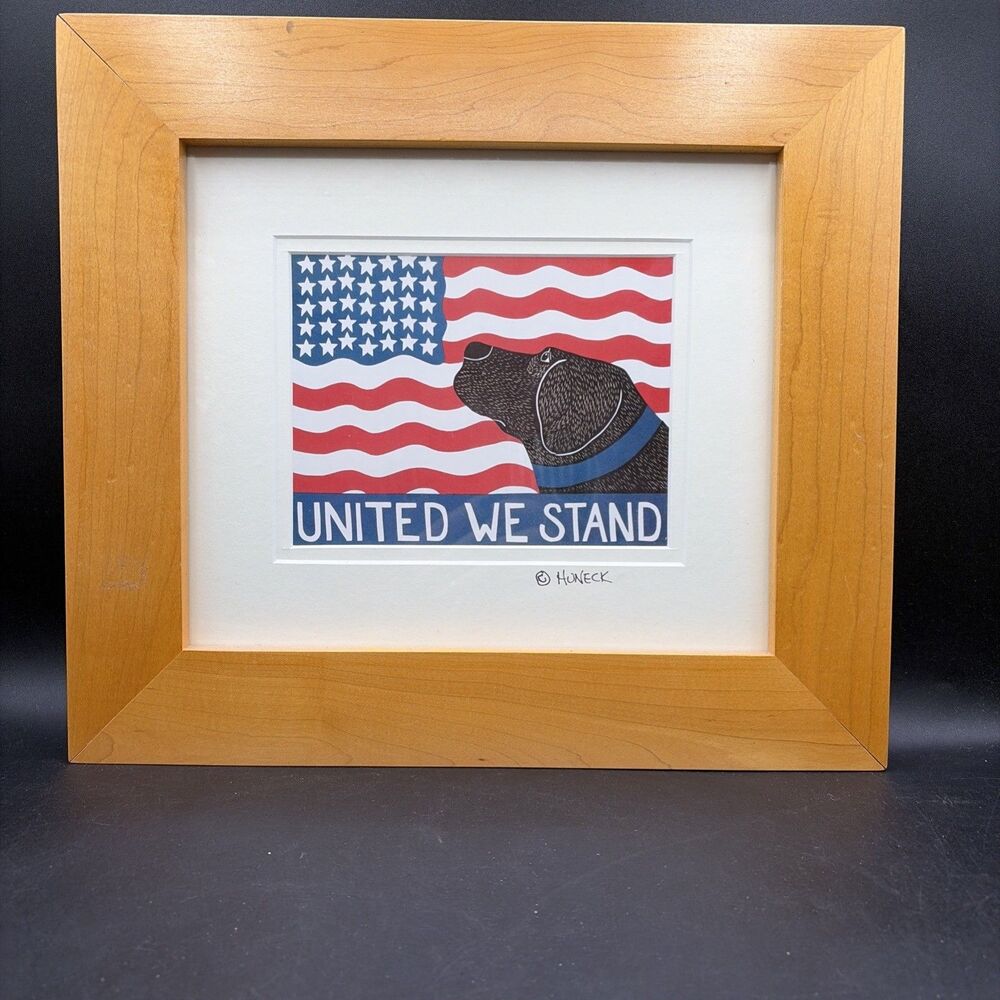 Stephen Huneck - Signed Woodcut Dog “United We Stand” Framed Art Print